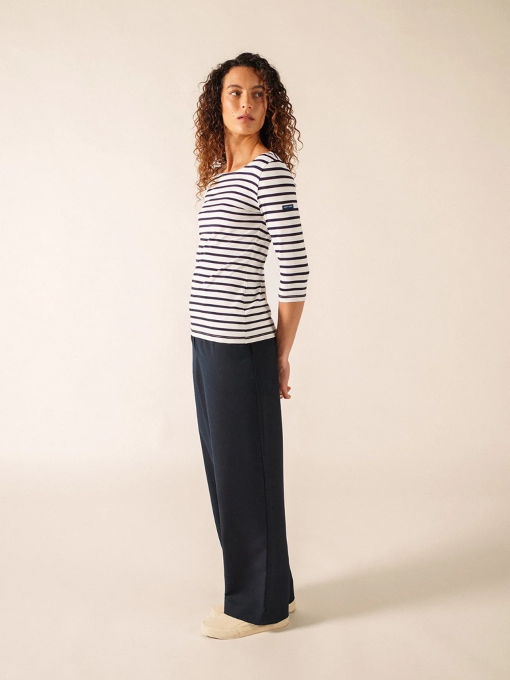 Saint James Garde-Côte Breton shirt in cream and tan - Picture 7 of 8